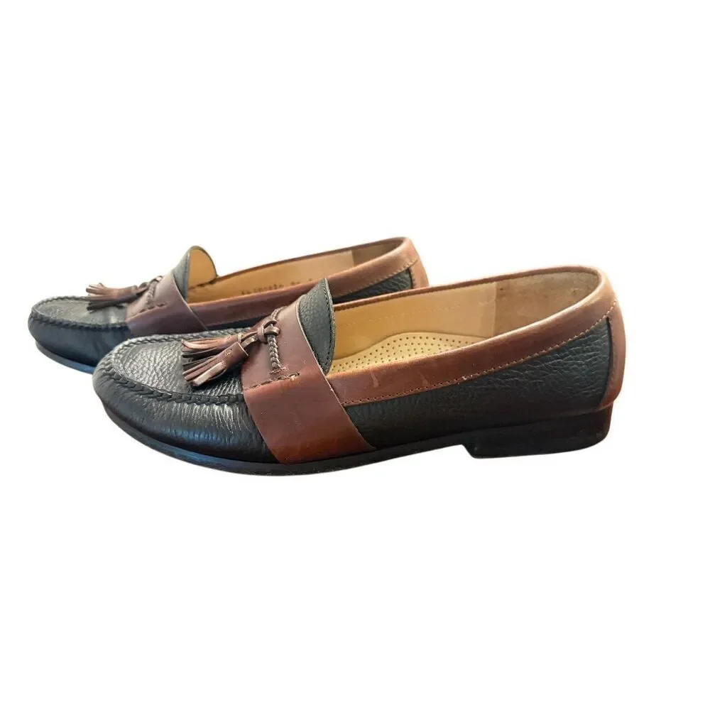 Cole Haan Black & Brown Leather Tassel Moc Toe Loafer Sz 9.5 Preppy